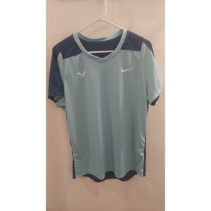 Nike Dri-FIT Rafael Nadal Tennis Shirt Men’s L Blue Colorblock Rafa Bull Logo